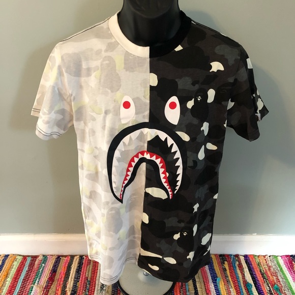 Fashion Men/'s Casual Bape Tee Half Camo Shark Pattern A Bathing Aape T-Shirts